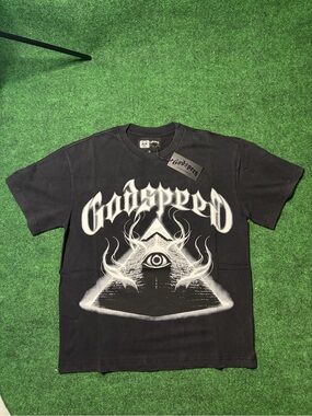 Black Graphic Short-Sleeve Tee with Pyramid Eye Print